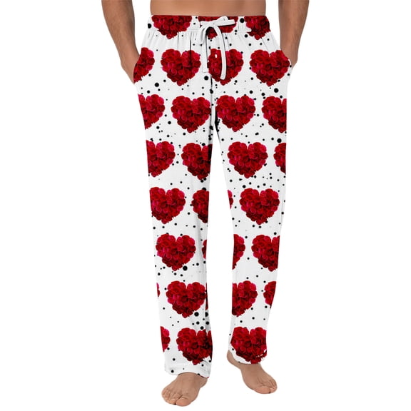 Valentine Pants Hearts Pink Valentines Pajama for Men Pj Sleep Bottoms Pockets Drawstring XXL Polyester