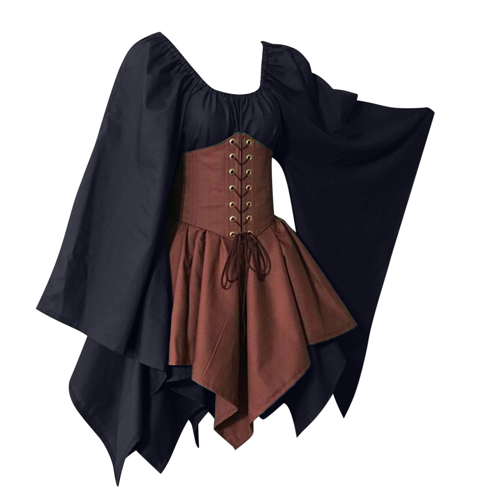Medieval Costume Dress Trumpet Sleeve Corset Skirt Overskirt ...