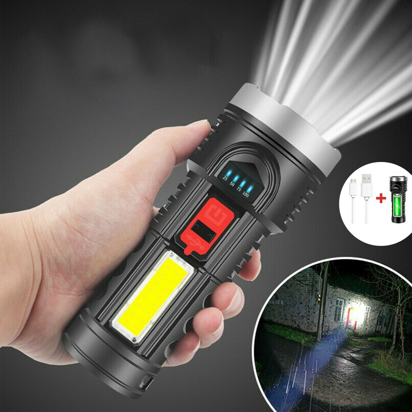 Super Bright 100000LM LED Torch Tactical Flashlight USB Rechargeable Portable 