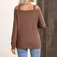 thumbnail image 4 of Womens Cold Shoulder Long Sleeve Tops Loose Strappy Dressy Casual Blouses Solid Color Spring Fall Clothes (XL, Brown), 4 of 4
