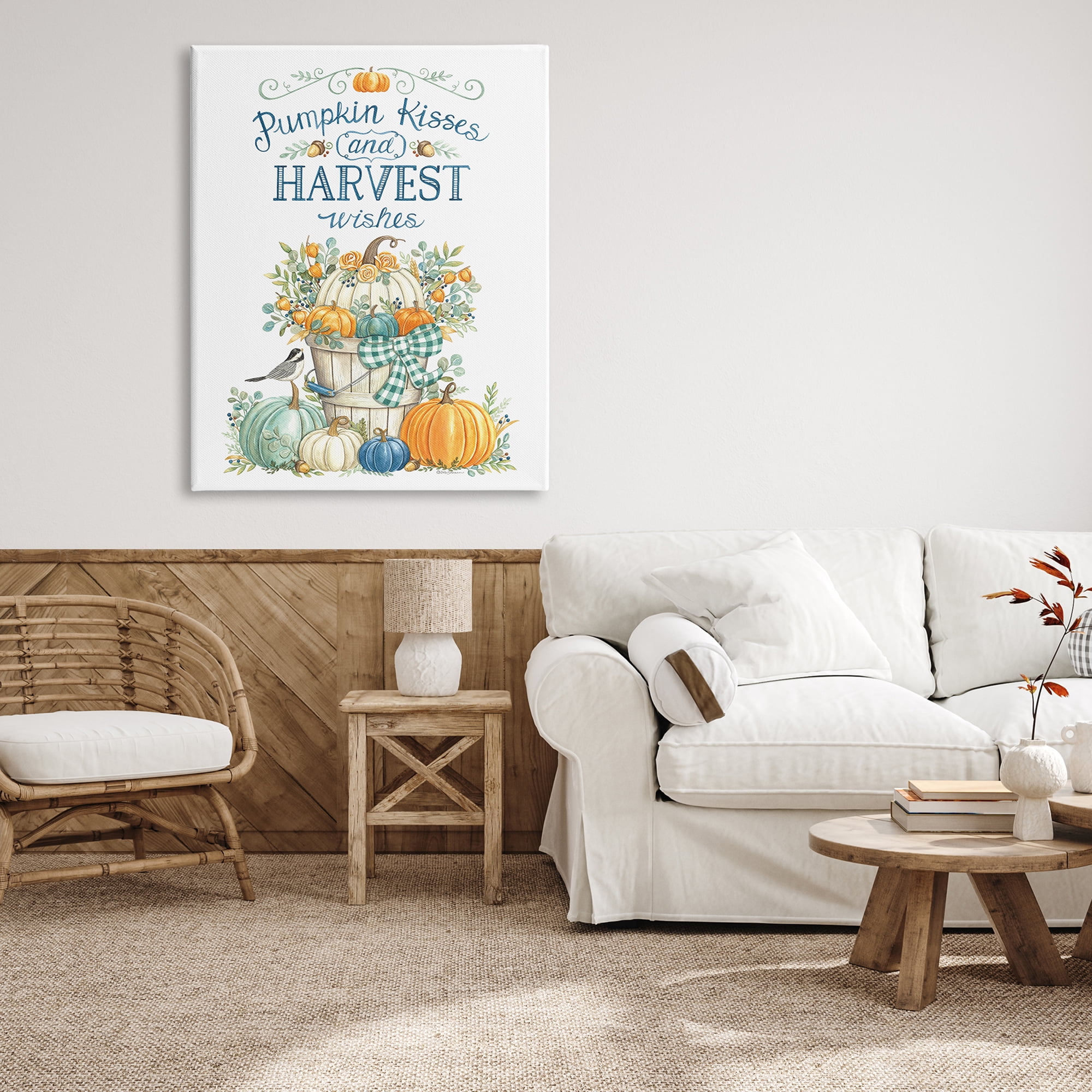 Harvest Wishes Autumnal Fall Pumpkins Botanical Bouquet Botanical & Floral Graphic Art Gallery-Wrapped Canvas Print Wall Art