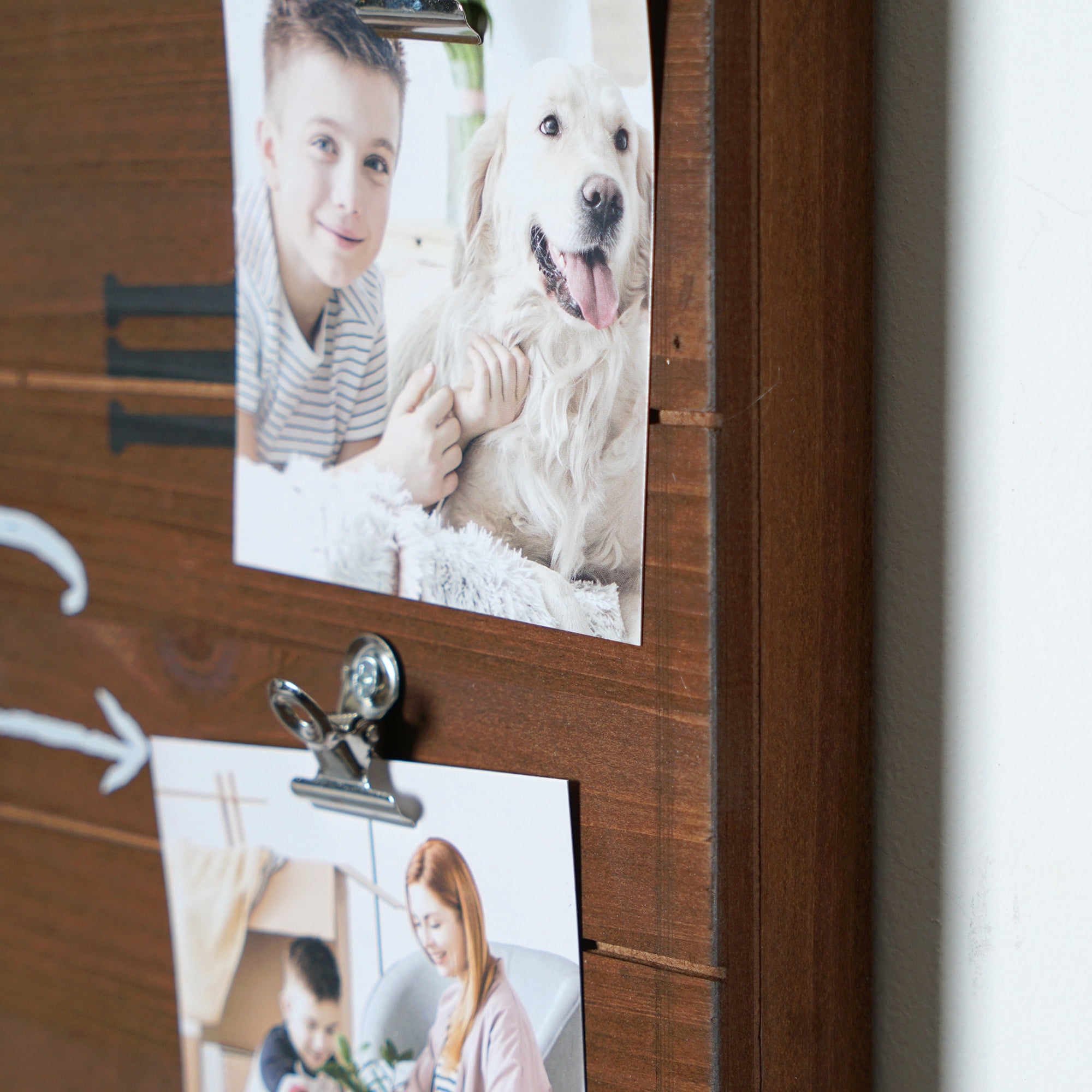 Crystal Art Gallery Live in the Moment Brown Wood Plank Photo Collage Clock with Picture Clip - 20" x 20"