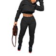 thumbnail image 1 of EYIIYE Womens 2 Piece Outfits Tracksuits Hooded Crop Top Sweatshirt + Sweatpants Body Letter Printed Fall Winter Sweatsuits, 1 of 5