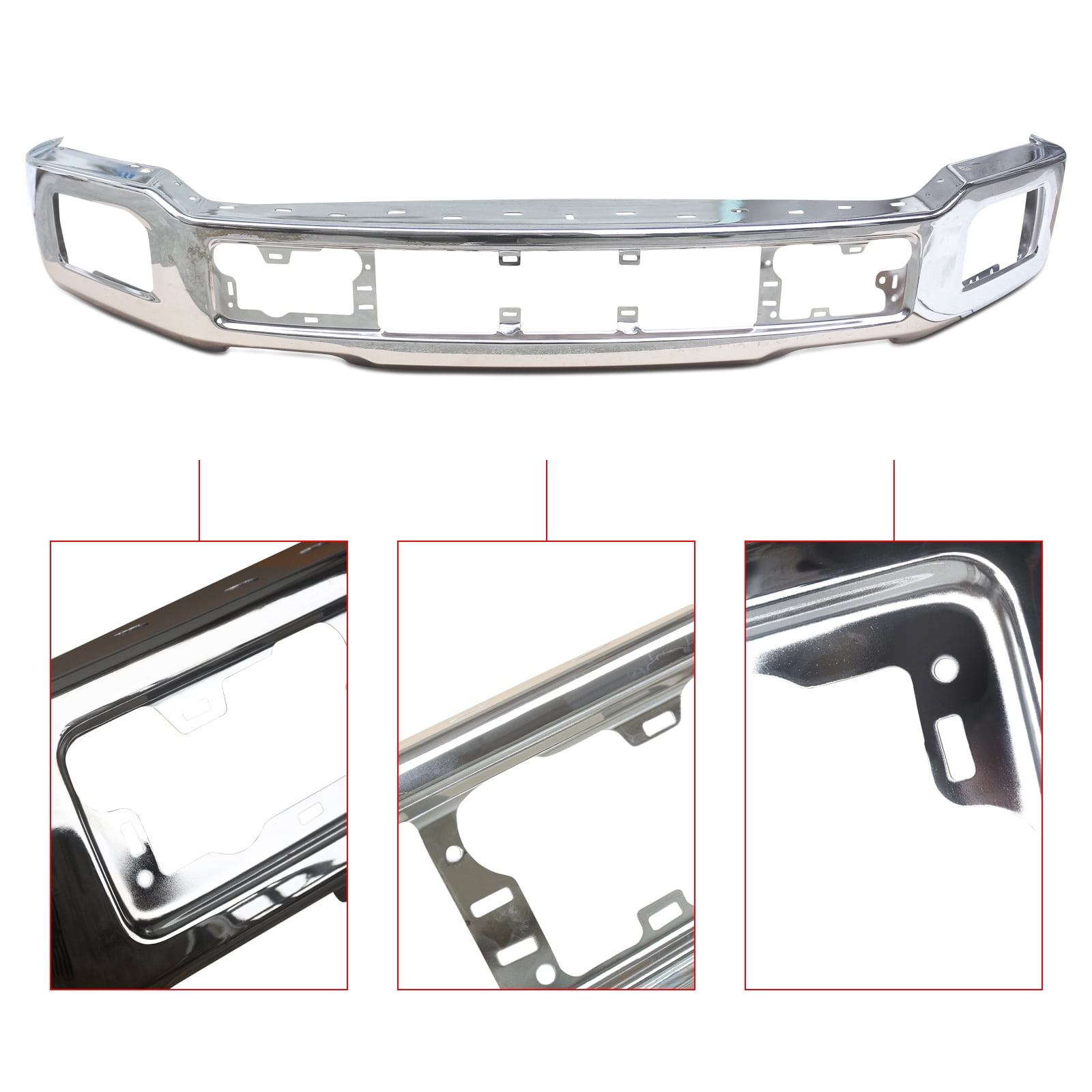 NINTE Front Bumper for 2018 2019 2020 Ford F150 Pickup with Fog Lights Hole Silver Chrome