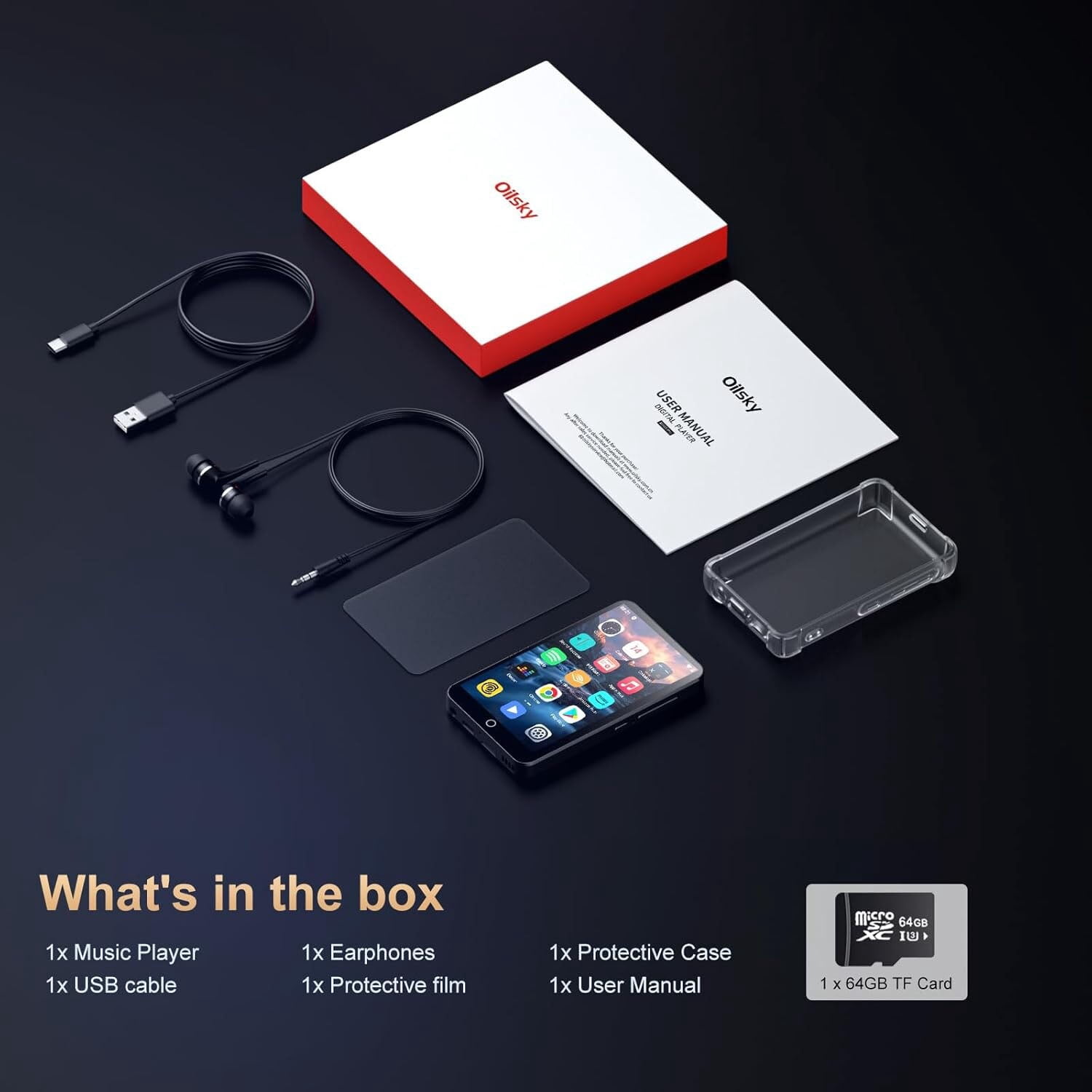 80GB MP3 Player with Bluetooth and WiFi, 4" Touchscreen MP3 MP4 Player with Spotify, Amazon Music, Deezer, Audible, Android Music Player with Speaker, FM Radio, Sound Recorder, up to 512GB