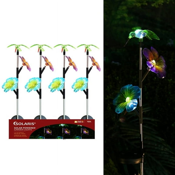 Alpine 8891897 31 in. Plastic Hummingbird Solar Garden Stake, Multi Color - Case of 20