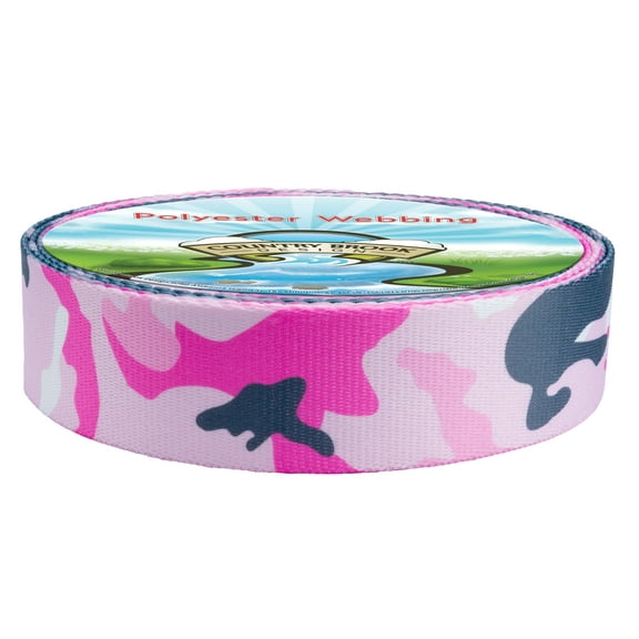 Country Brook Design - Pink and Grey Camo Polyester Webbing (1 Inch)