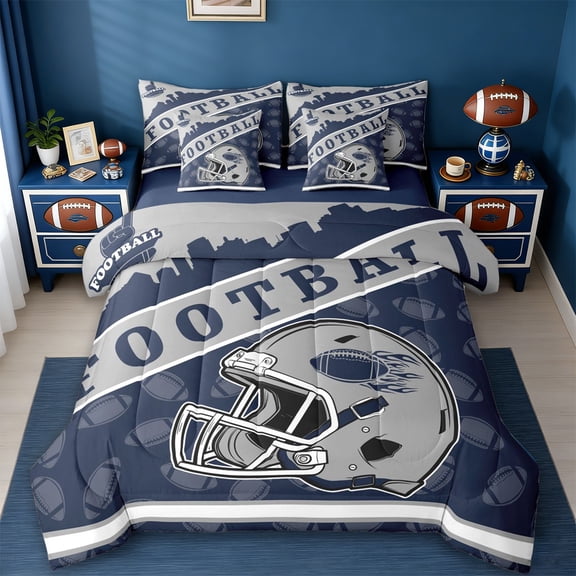 jejeloiu Rugby Game Gaming 7-Piece Twin Bedding Sets,Kids Football Sport Bedding Comforter Set For Teens Reversible