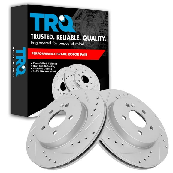 TRQ Front Performance Brake Rotors Set Premium G-Coated Cross Drilled & Slotted Fits Select 1998-2003 Mercedes-Benz ML320 2003-2005 ML350 1999 ML430