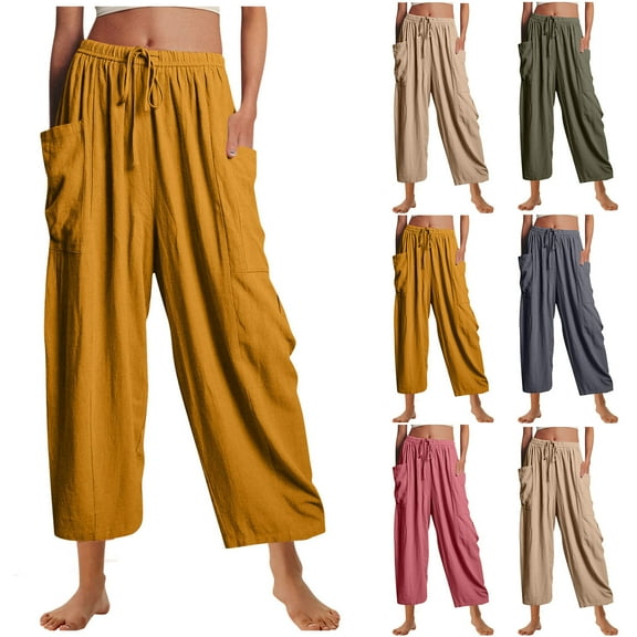 Olyvenn Women Spring Beach Vacation Pants High Waisted Wide Leg Pants Printed Summer Loose Flowy Casual Palazzo Lounge Trousers Army Green 14