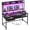 Black, variant on Romorgniz 47.2" W Gaming Desk with LED Lights & Power Outlets, Computer Desk with Drawers & Monitor Stand, Office Desk with Shelves, Desk with storage for Small Space, White