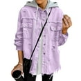 thumbnail image 7 of Fnooota Womens Denim Jackets, Casual Ripped Long Sleeve Loose Fit Shackets with Hood Purple Size 2XL, 7 of 7