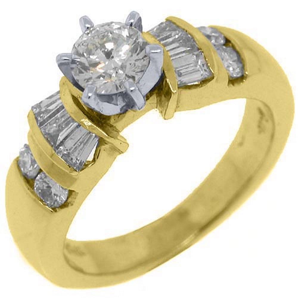 14k Yellow Gold 1.14 Carats Brilliant Round & Baguette Diamond