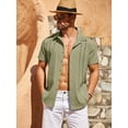 thumbnail image 3 of Coshow Men's Button Down Short Sleeve Shirt Cuban Guayabera Casual Summer Linen Beach Shirt, 3 of 5