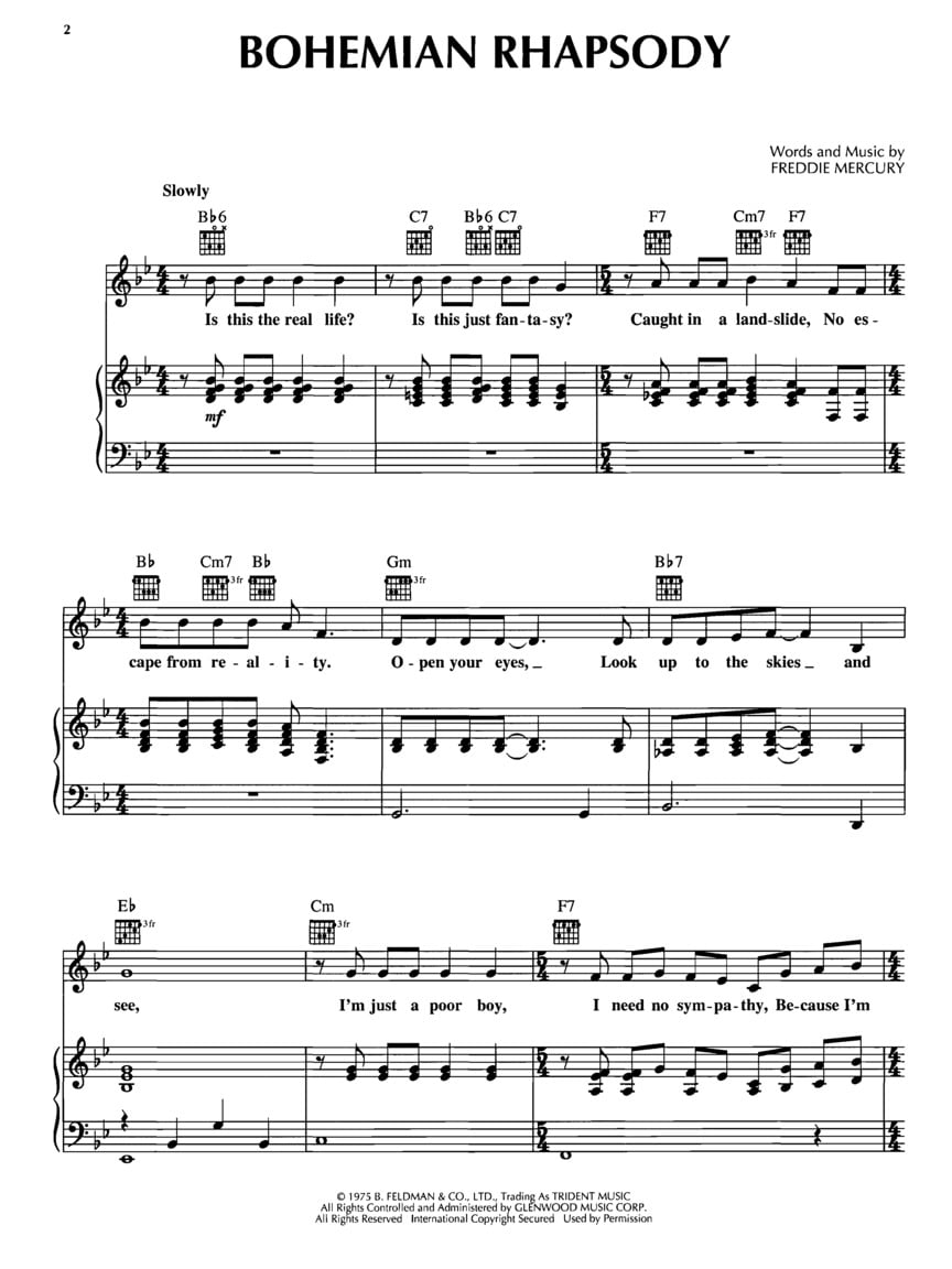 楽譜 ピアノ ボヘミアン ラプソディ 曲名：ボヘミアン・ラプソディの楽譜一覧【＠ELISE】