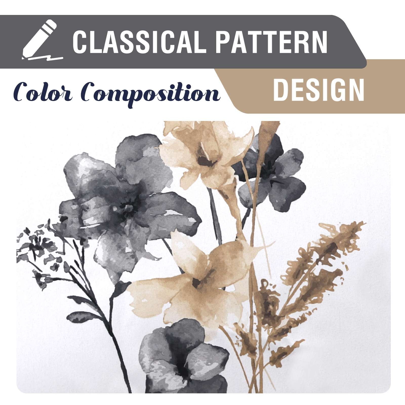 H.VERSAILTEX 100% Blackout Curtains Cattleya Floral Printed Drapes Leah Floral Thermal Bedroom Curtains for Living Room with Black Liner 2 Panels,52" x 63",Grey/Taupe