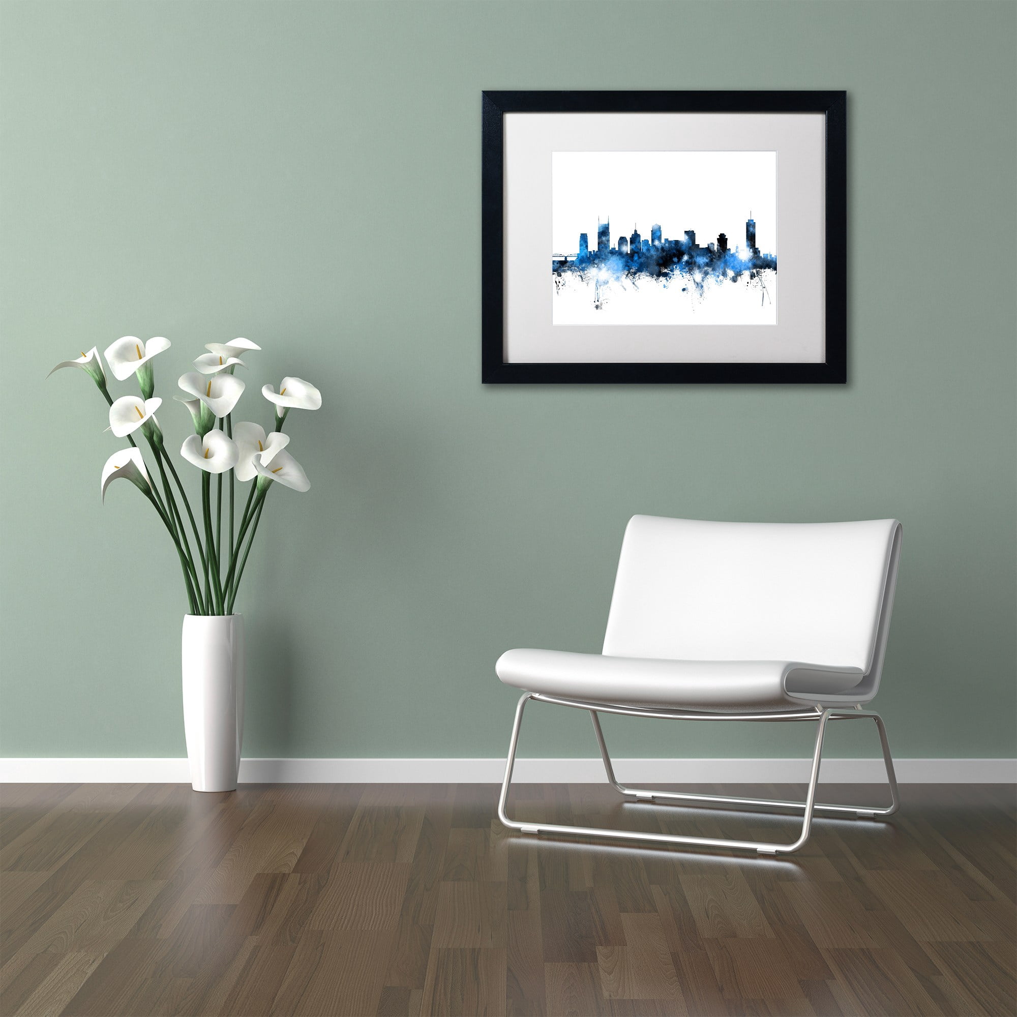 Trademark Fine Art "Nashville Tennessee Skyline White" Canvas Art by Michael Tompsett, White Matte, Black Frame
