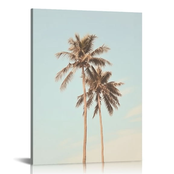 RUIYC Sylvie One Coconut Palm Tree Framed Canvas Wall Art by The Creative Bunch Studio, 16x20 inch, Coastal Art for Wall