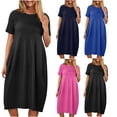thumbnail image 1 of Gspmoly Robes pour Femmes, Robe Midi d'Été pour Femme Décontractée Ample à Col Rond à Manches Courtes T-Shirt Robe Soleil avec Poches Robes de Cocktail jusqu'à 65 % de Rabais, 1 of 6
