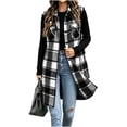 thumbnail image 6 of Plaid Button Down Long Vest For Women, Lapel Collar Sleeveless Side Split Cardigan, Fall Casual Curved Hem Tops With Pockets, 6 of 7