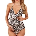 thumbnail image 2 of Halter V-Neck Backless Sexy Maternity Monokini Ruffle Decor Leopard Print One-Piece Swimwear for Swimming Pool, 2 of 6