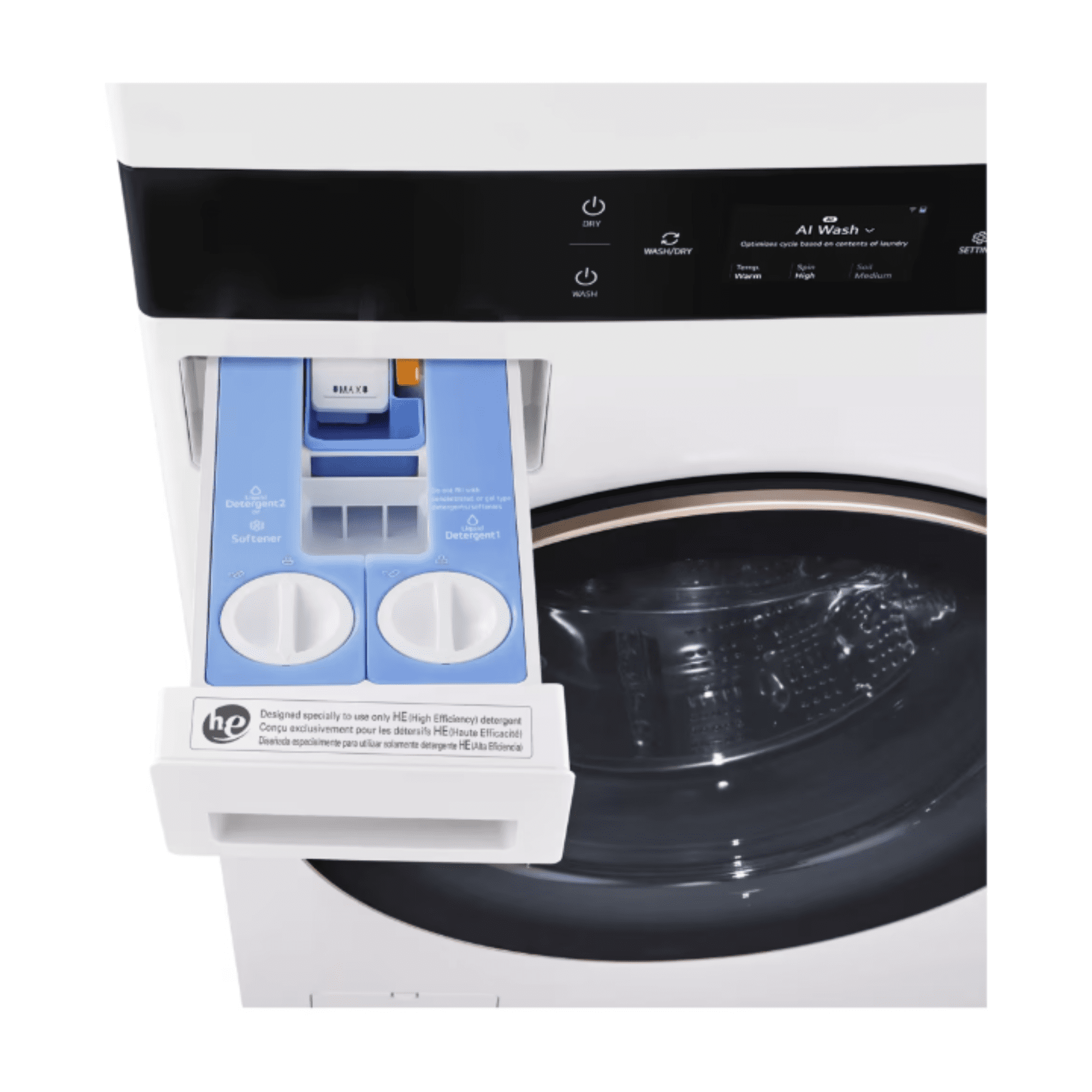 LG 27 Inch Electric Laundry Center with 5.0 cu ft Ultra Large Washer Capacity, 7.4 cu ft Dryer Capacity, AI Technology in White SWWE50W4