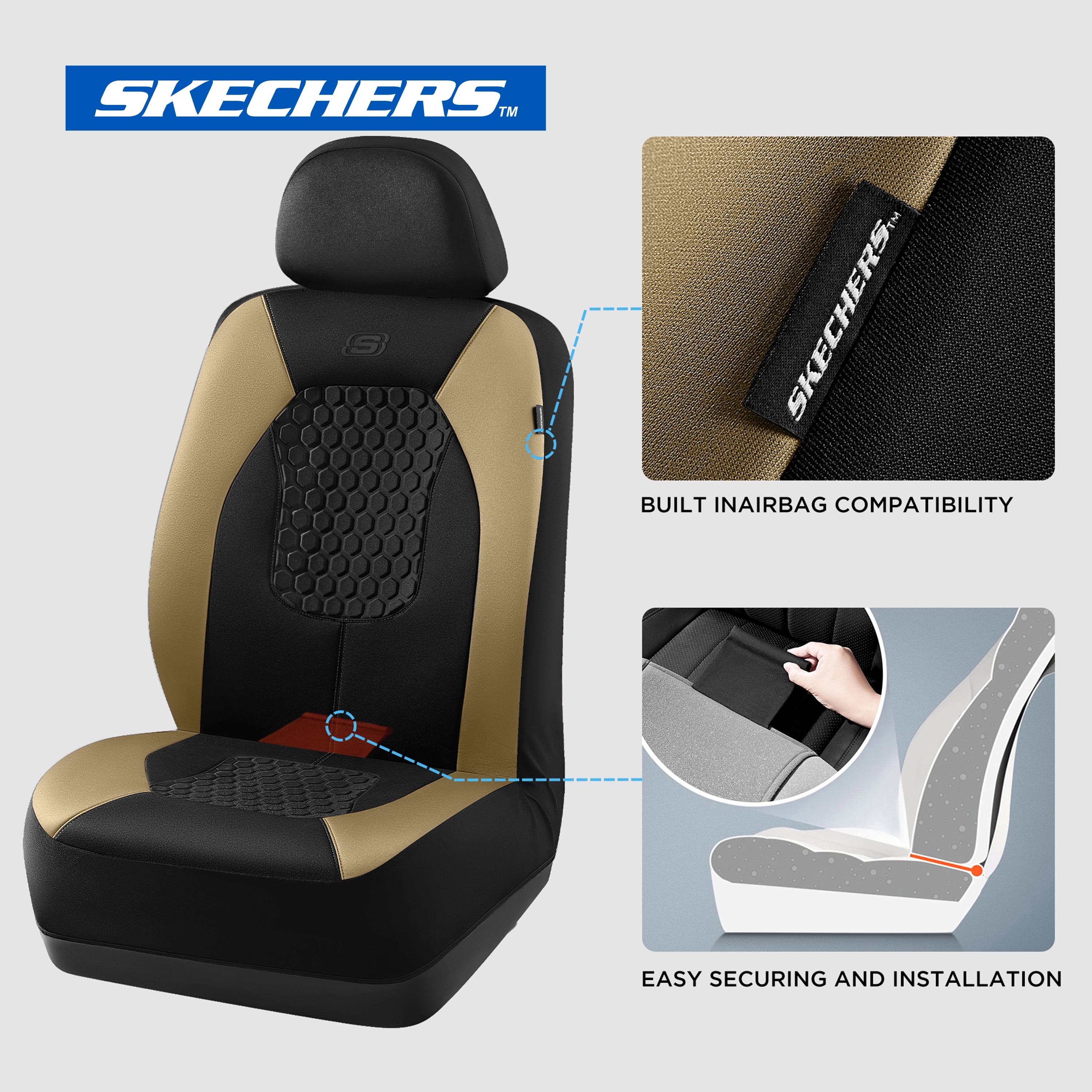 Skechers Gel Infused Car Seat Covers-Universal Fit, Beige 24MP13