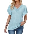 thumbnail image 3 of Nlife Women Floral Cut-out Scalloped Neck Ruffle Short SleeveT-Shirt, 3 of 7