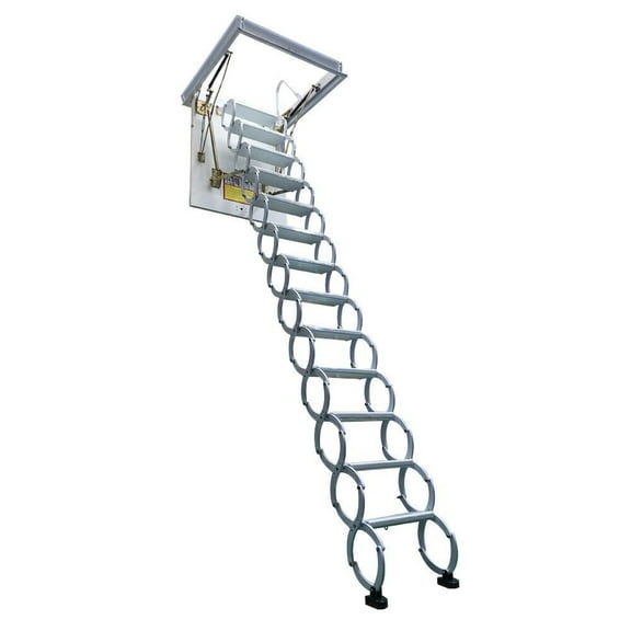 EQCOTWEA Attic Pull Down Ceiling Ladder Ceiling-Mounted Folding Stairs White 13 Steps Titanium-Magnesium Alloy