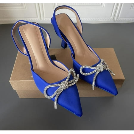 

Women Shoes Closed Toe Slingback Pumps Rhinestone Shoes Bow Knot Dress Pump Heels for Ladies