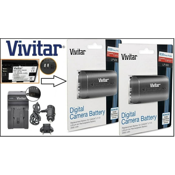 2-Pcs Hi-Capacity LP-E6 Battery With Rapid Charger For Canon EOS 5D Mark IV