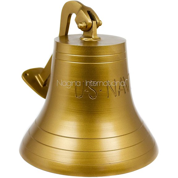 Nautical Antique Brass Aluminum Decorative Bell With U.S Navy Engraved | Nautical Maritime Boat Gifts | Nagina International (15 Inches)