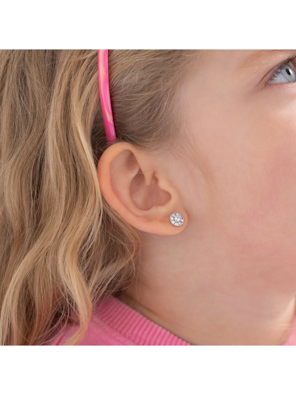925 Sterling Silver Clear CZ Flower Screw Back Earrings For Little Girls