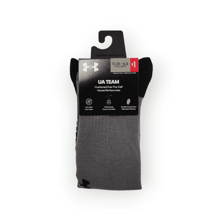 UA Youth Team Cushioned OTC Youth Socks, 13.5K-4.5, Graphite