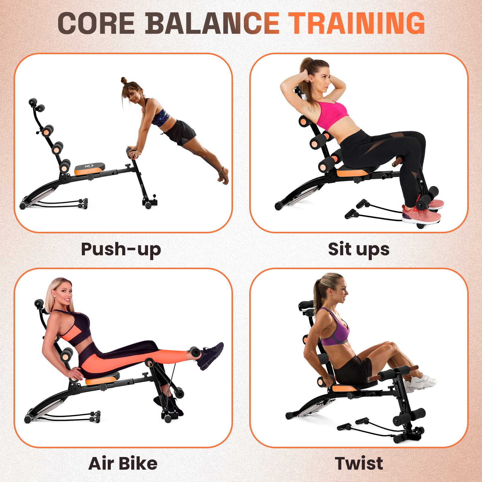 6-in-1 Ab Machine for Home Gym, Multi-Functional Adjustable Workout Bench, Total Body Exercise Equipment for Crunches, Leg Stretches, Push-Ups & More