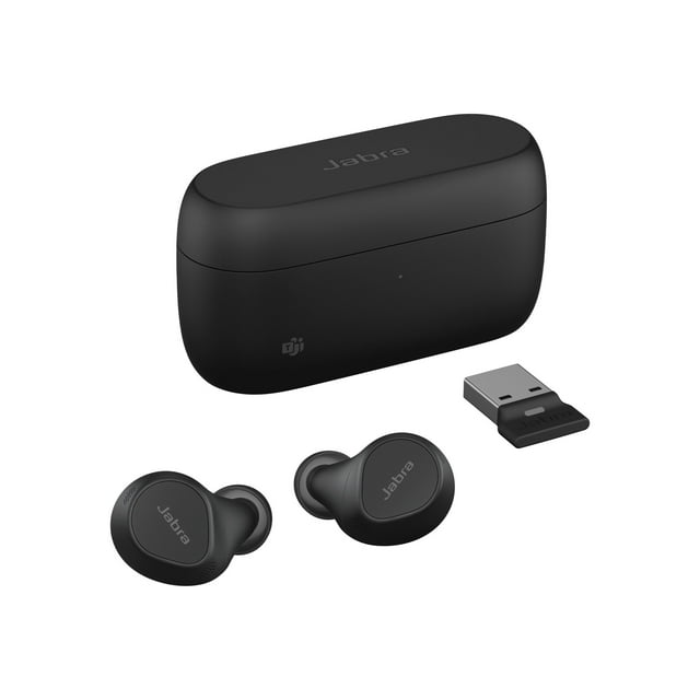Jabra Evolve2 Buds MS - Écouteurs Véritablement Sans Fil avec Micro - Intra-Auriculaires - Bluetooth - Réduction active du Bruit - USB-A via Adaptateur Bluetooth - Isolation Phonique - Noir - Certifié pour Microsoft Teams