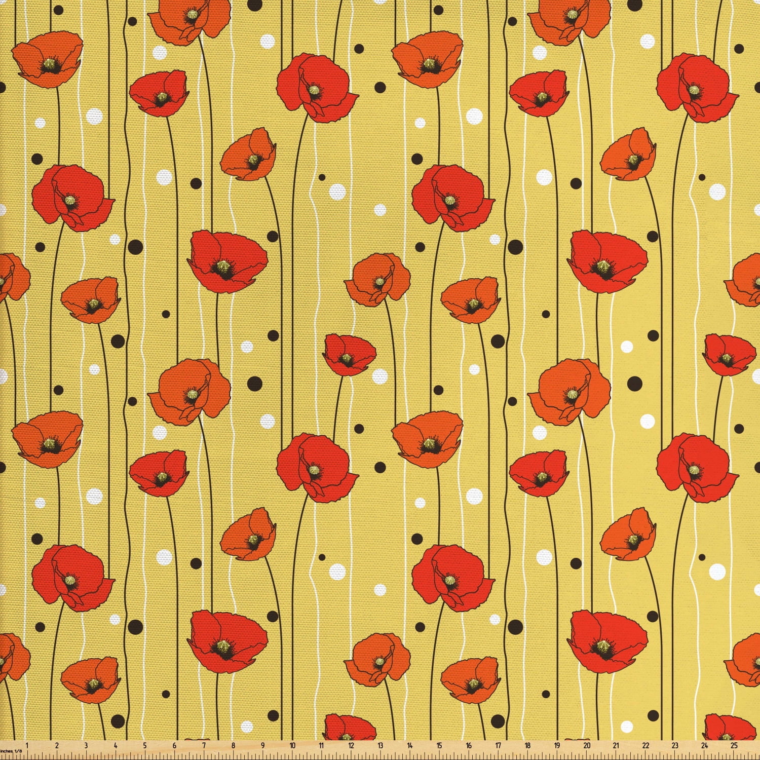 Poppy Fabric by The Yard, Abstract Lines with Dots Floral ...