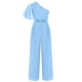 thumbnail image 4 of Mufeng Girls One Shoulder Jumpsuit Pearls Sequins Wedding Pageant Playsuit Wide Leg Long Pants Romper Light Blue 6, 4 of 6