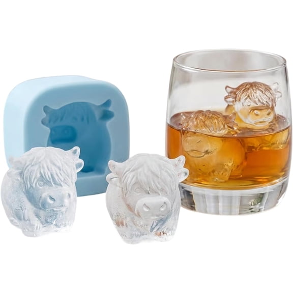 Mini Highland Cow Ice Cube Mold – Cute 3D Highland Cow Ice Cube Tray for Drinks, Small 3d Cute Animal Silicone Ice Tray for Cocktails, Beer Parties & Gifts