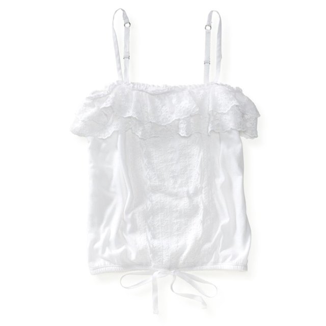 Aeropostale - Camiseta sin mangas con tubo de encaje de color sólido para mujer, blanco, mediano Aeropostale Cami