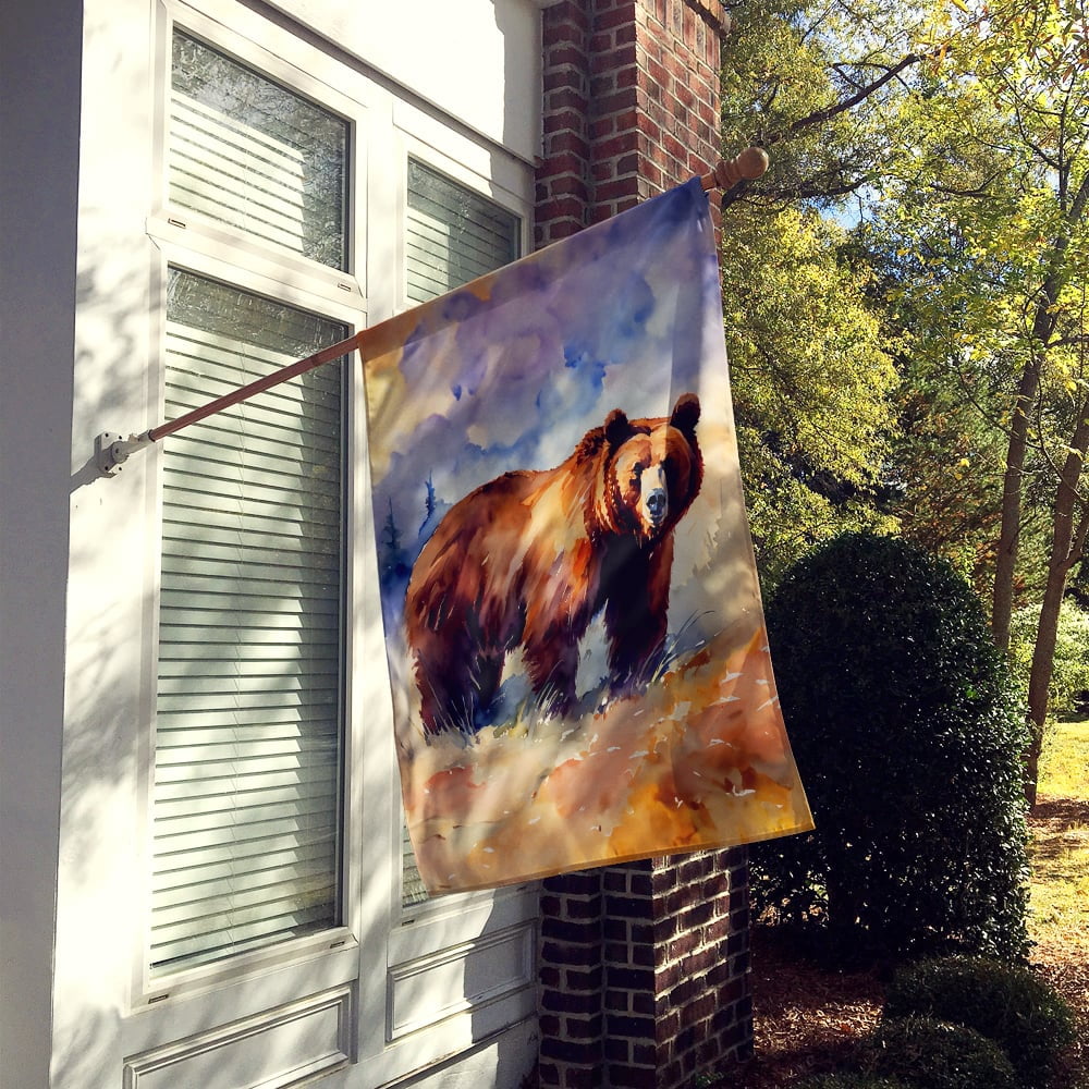Caroline's Treasures Grizzly Bear House Flag Large Porch Sleeve Pole Decorative Outside Yard Banner Artwork Wall Hanging, Polyester, House Size, Multicolor