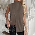 thumbnail image 2 of Fewfanhot Women's Mock Neck Knit Sleeveless Vest, Asymmetrical Wrap Split Sweater Tank, Casual Loose Fit Knitwear Top, S-XL, 2 of 7