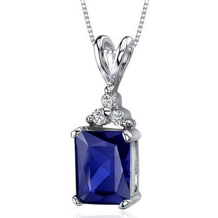 Oravo 3.00 Carat T.G.W. Radiant-Cut Created Blue Sapphire 3 CZ Accent Rhodium over Sterling Silver Pendant, 18
