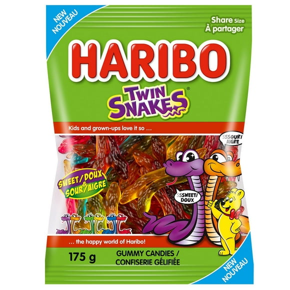 Haribo Twin Snakes Gummy Candy, No Artificial Colours, 175g