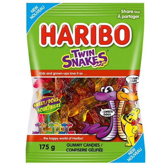 Bonbons Haribo Twin Snakes, sans colorants artificiels 175g