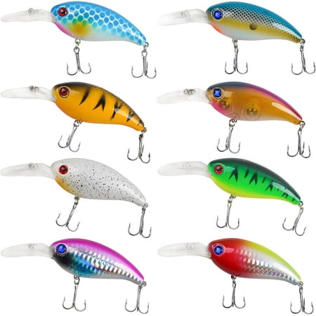 Crankbait Fishing Lures Kit 8pcs Deep Diving Crankbait Swimbait Topwater Bass Fishing lures Hard Baits Minnow Crank Bait Lures for Bass Trout Salmon Freshwater Saltwater