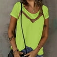 thumbnail image 5 of Summer Tops for Womens Lace Splicing Scooped Neck T-Shirts Short Sleeve Tops Plain Basic Tunic Blouses Relaxed Fit Tops Dressy Shirts Lounge Breathable Tunic Blouses Beach Vacation Clothes, 5 of 7