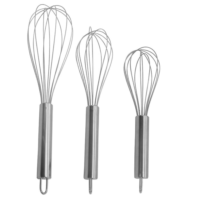 Paquete de 3 batidores de acero inoxidable de 8 "+ 10" + 12 ", juego de batidores de alambre, batidores de cocina para cocinar, mezclar, batir, batir y revolver