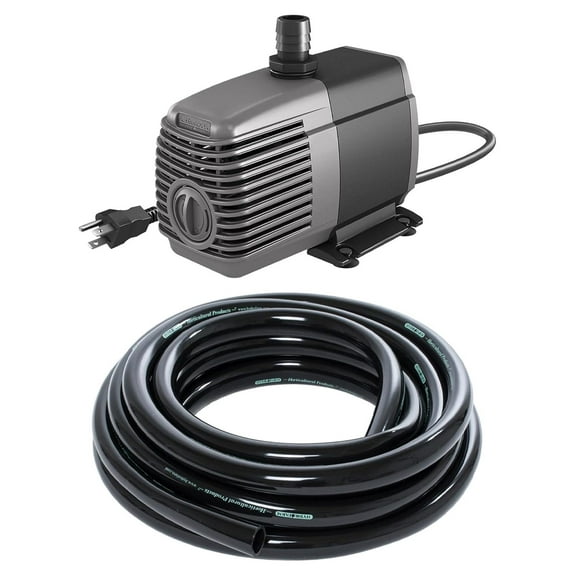 Active Aqua AAPW1000 1000 GPH Submersible Pond Water Pump for Hydroponic System and 0.75-Inch ID Black 25-Foot Vinyl Irrigation Tubing