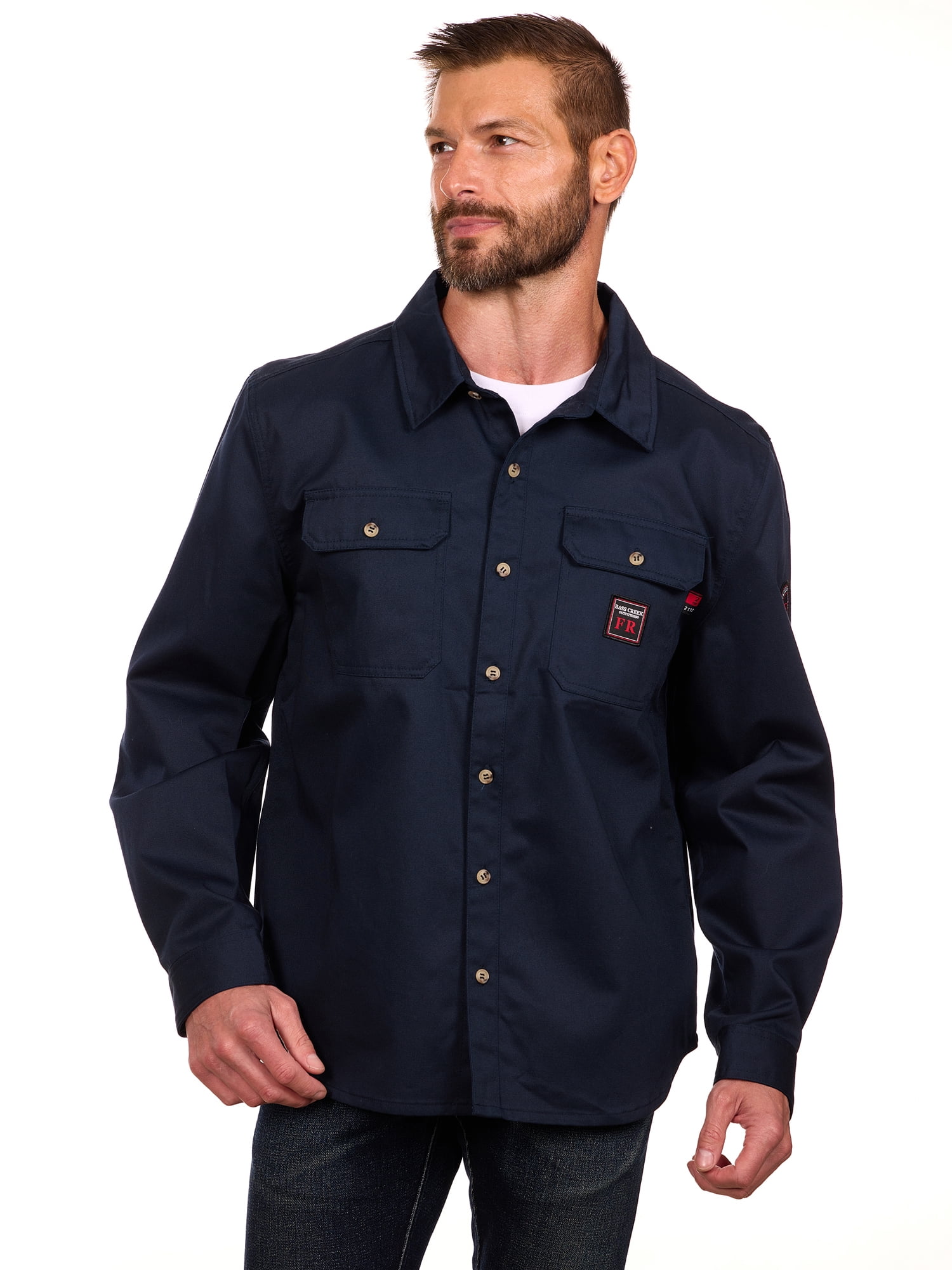 Bass Creek Outfitters Men's Flame Resistant Long Sleeve Twill Work Shirt, Sizes M-2XL